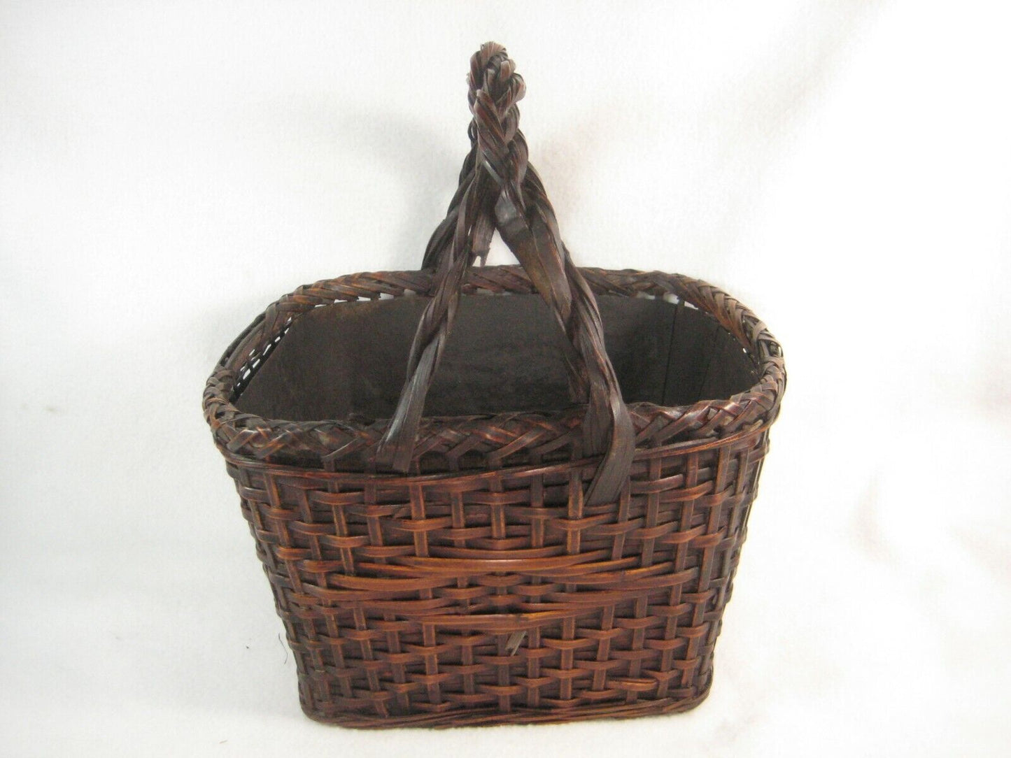 Antique Japanese (C. 1920) Tin Lined Bamboo Basket Charcoal Caddy Tea Ceremony