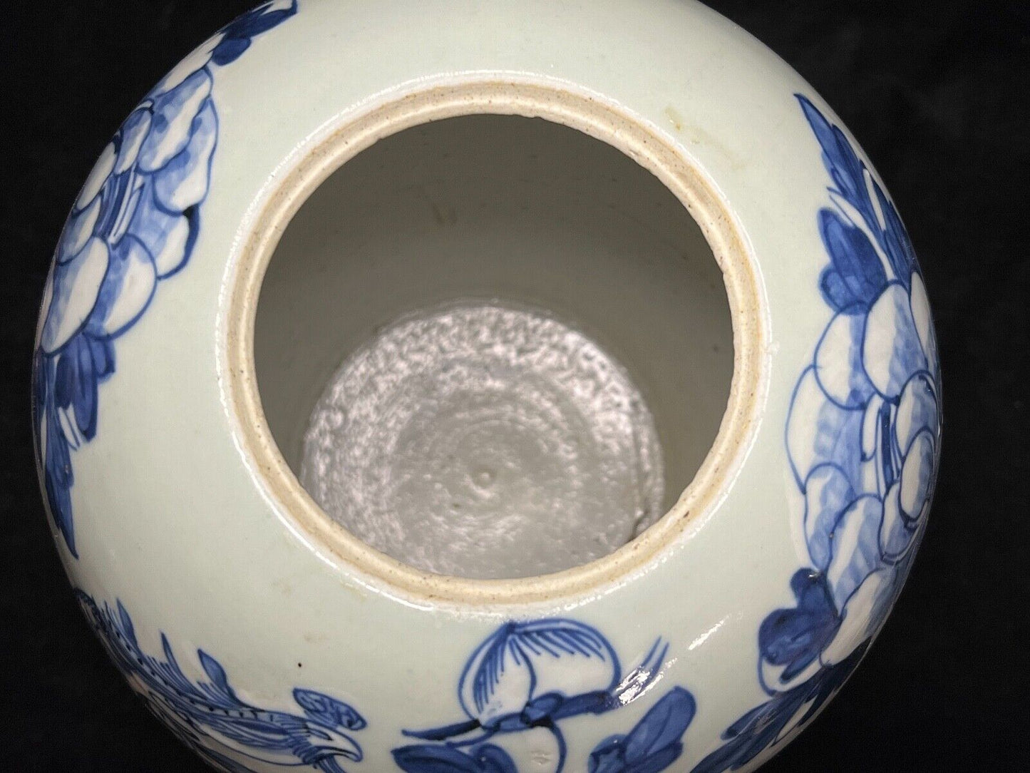 Antique Chinese Qing 19Th Century Blue & White Jar Hand Painted Phoenix 18"