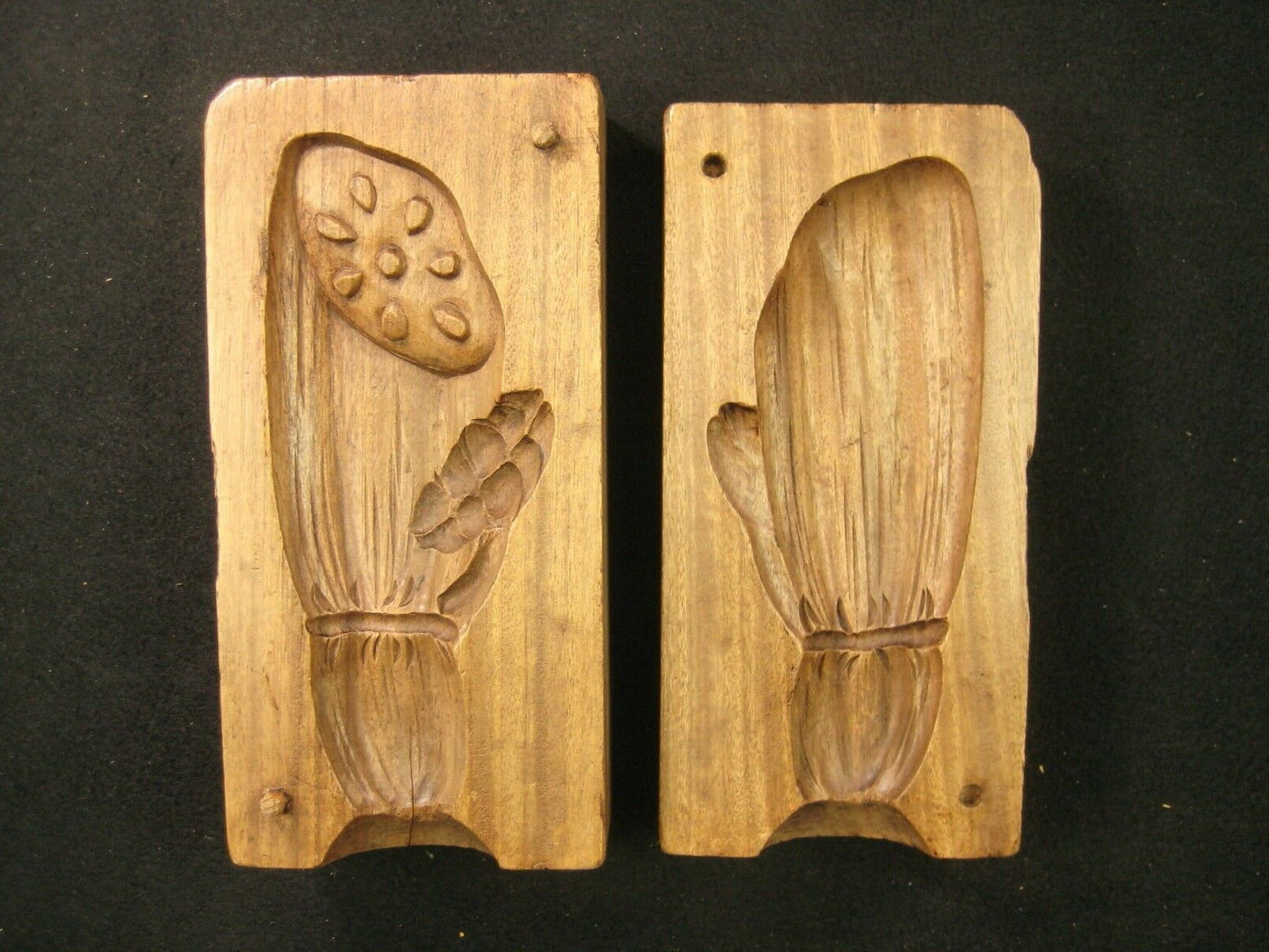 Antique Japanese Hand Carved Wooden Kashigata Cake Mold Lotus Root Renkon