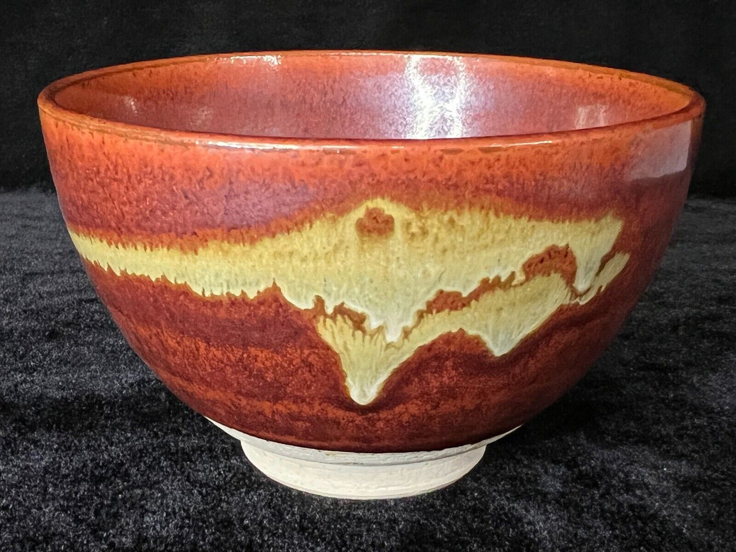 Vintage Japanese Tea Ceremony Ceramic Chawan Tea Bowl Rich Red Glaze Drip 5"