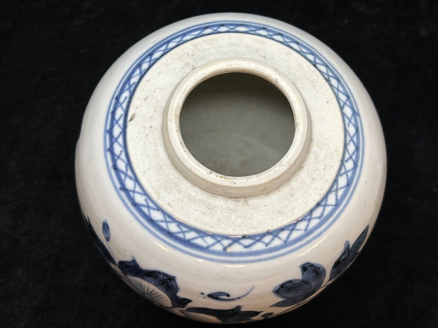 Antique Chinese Qing 19Th Century Cobalt Blue & White Jar Peonies 5.5"