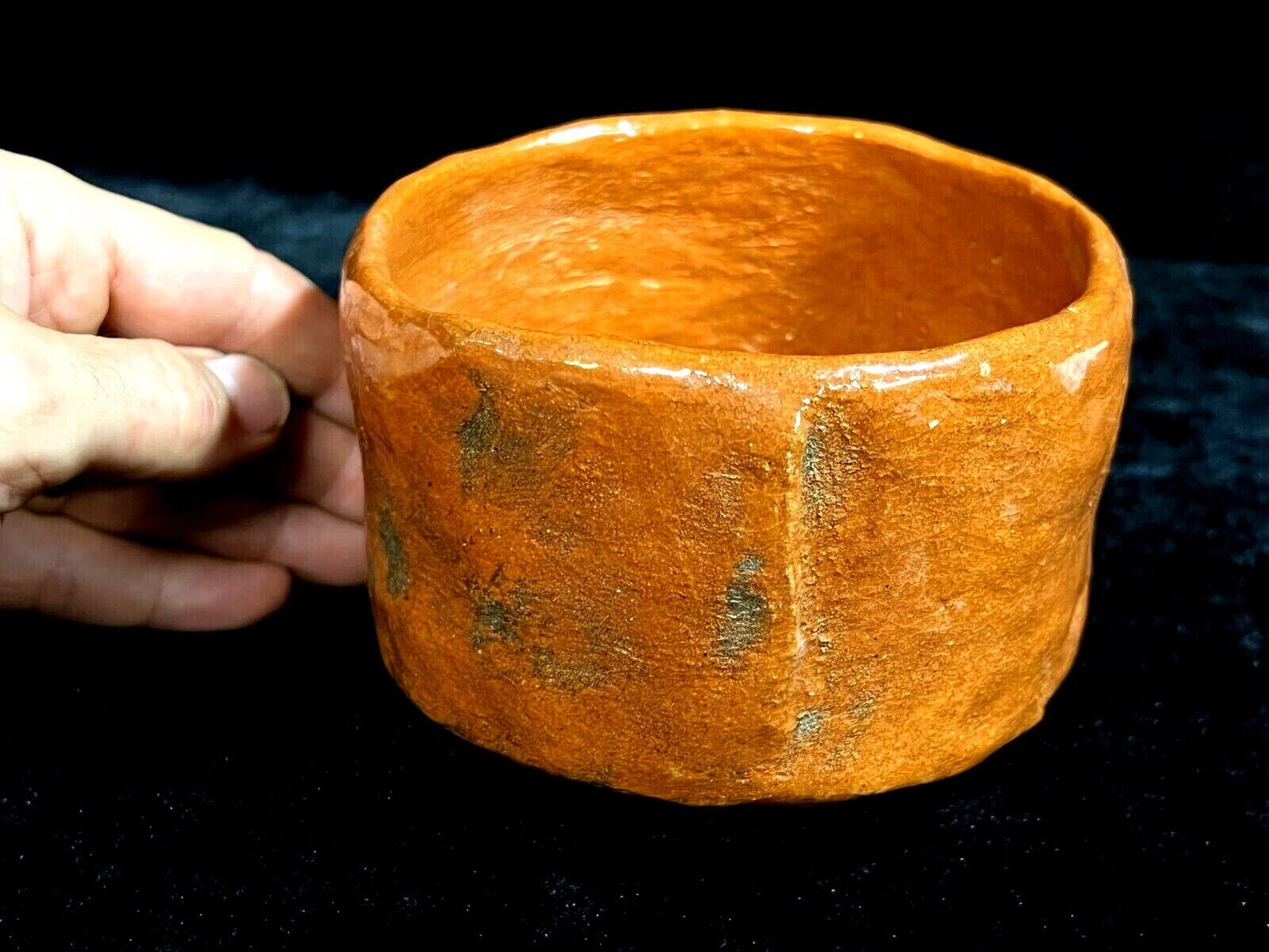 Vintage Japanese Tea Ceremony Ceramic Chawan Tea Bowl Raku Orange-Brown 5"
