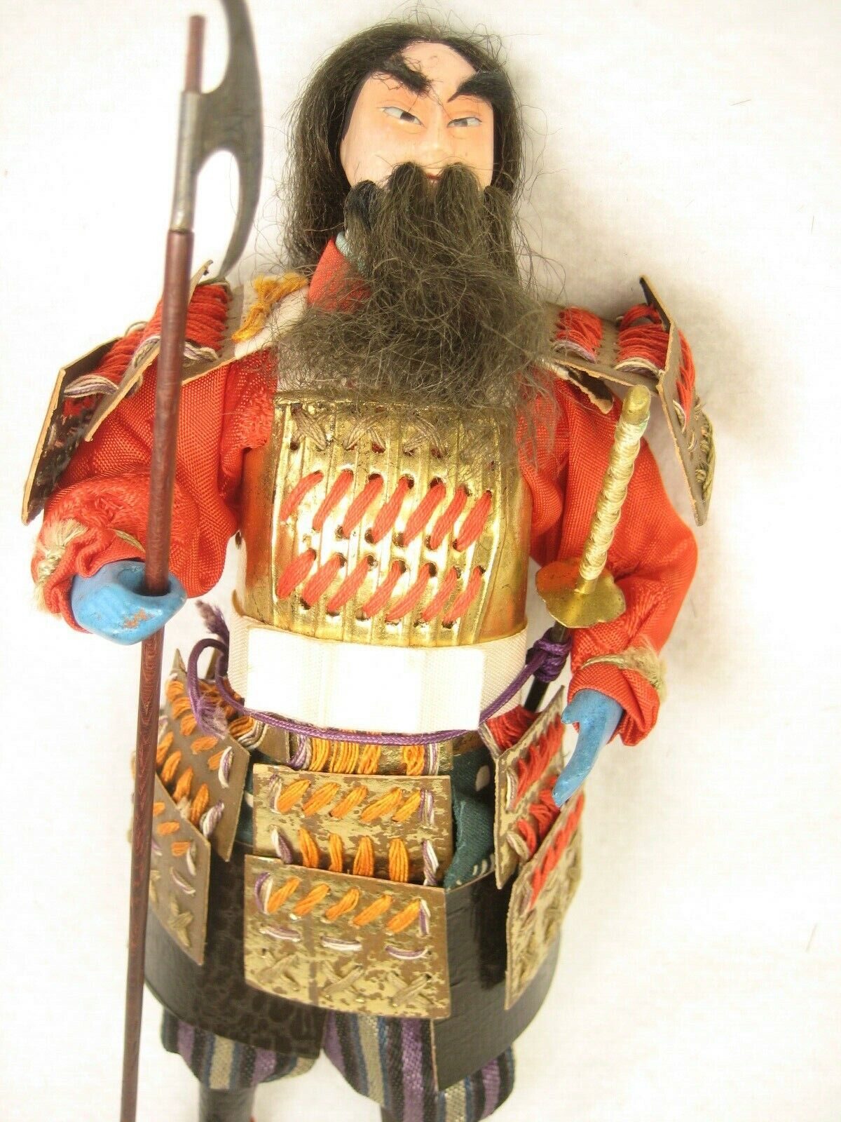 Antique Japanese Samurai Warrior Shogun Doll Wooden Gofun Face Full Armor