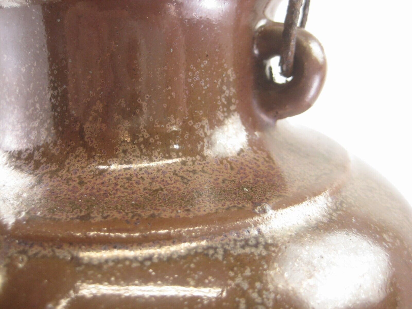 Antique Chinese (C1940) Large Brown Oil Jug With Original Wood Stopper 10.5"