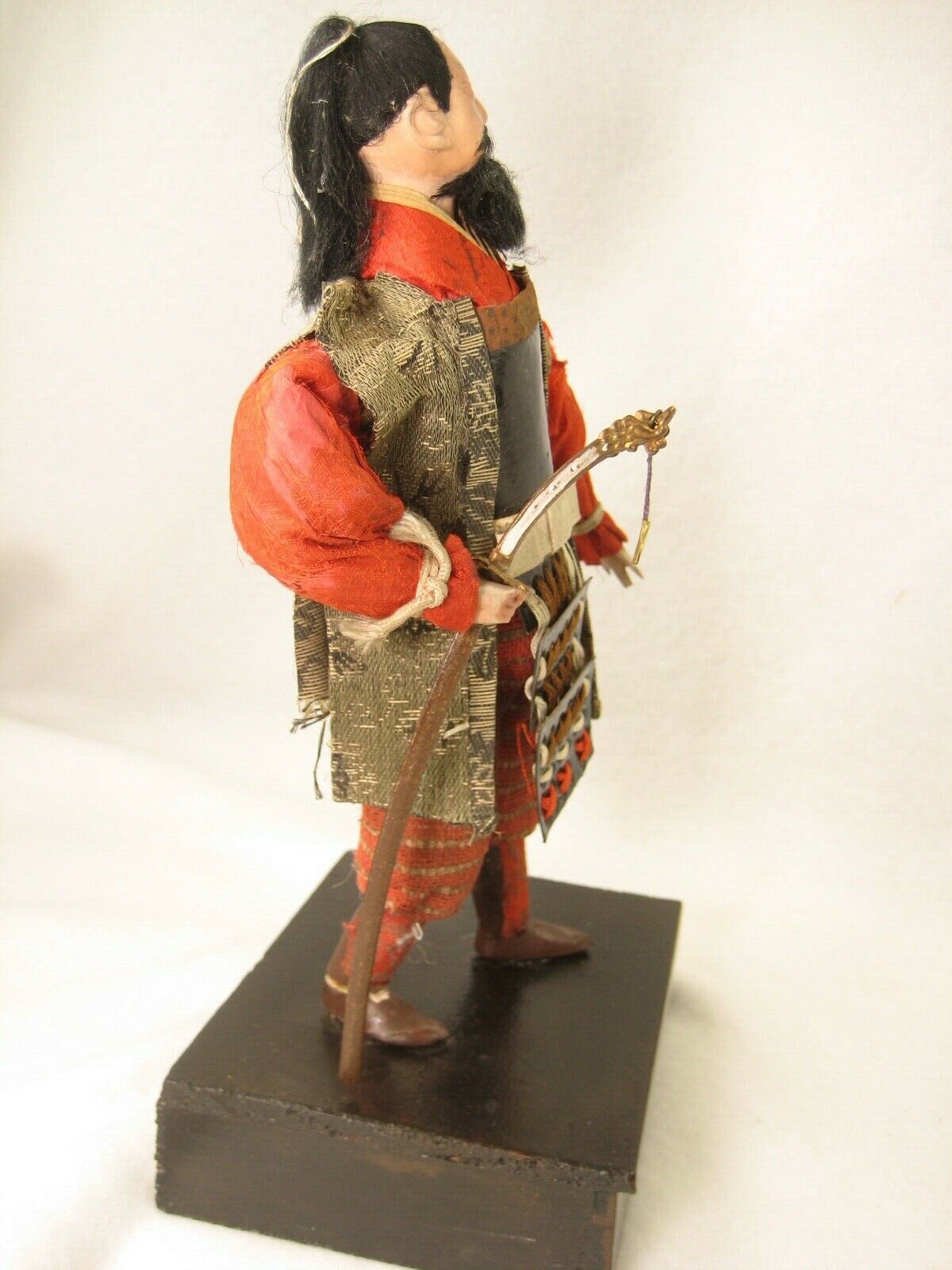 Antique Japanese Samurai Warrior Doll Wood Gofun Face Fierce General W/Sword