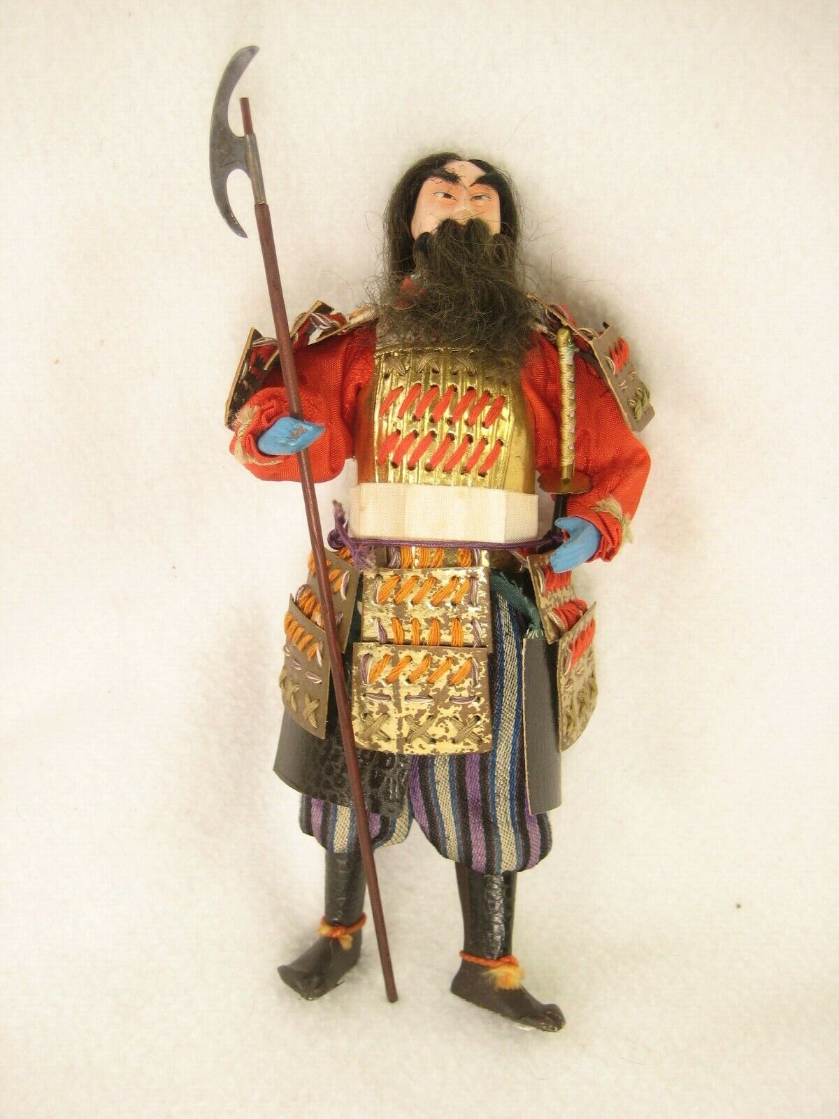 Antique Japanese Samurai Warrior Shogun Doll Wooden Gofun Face Full Armor