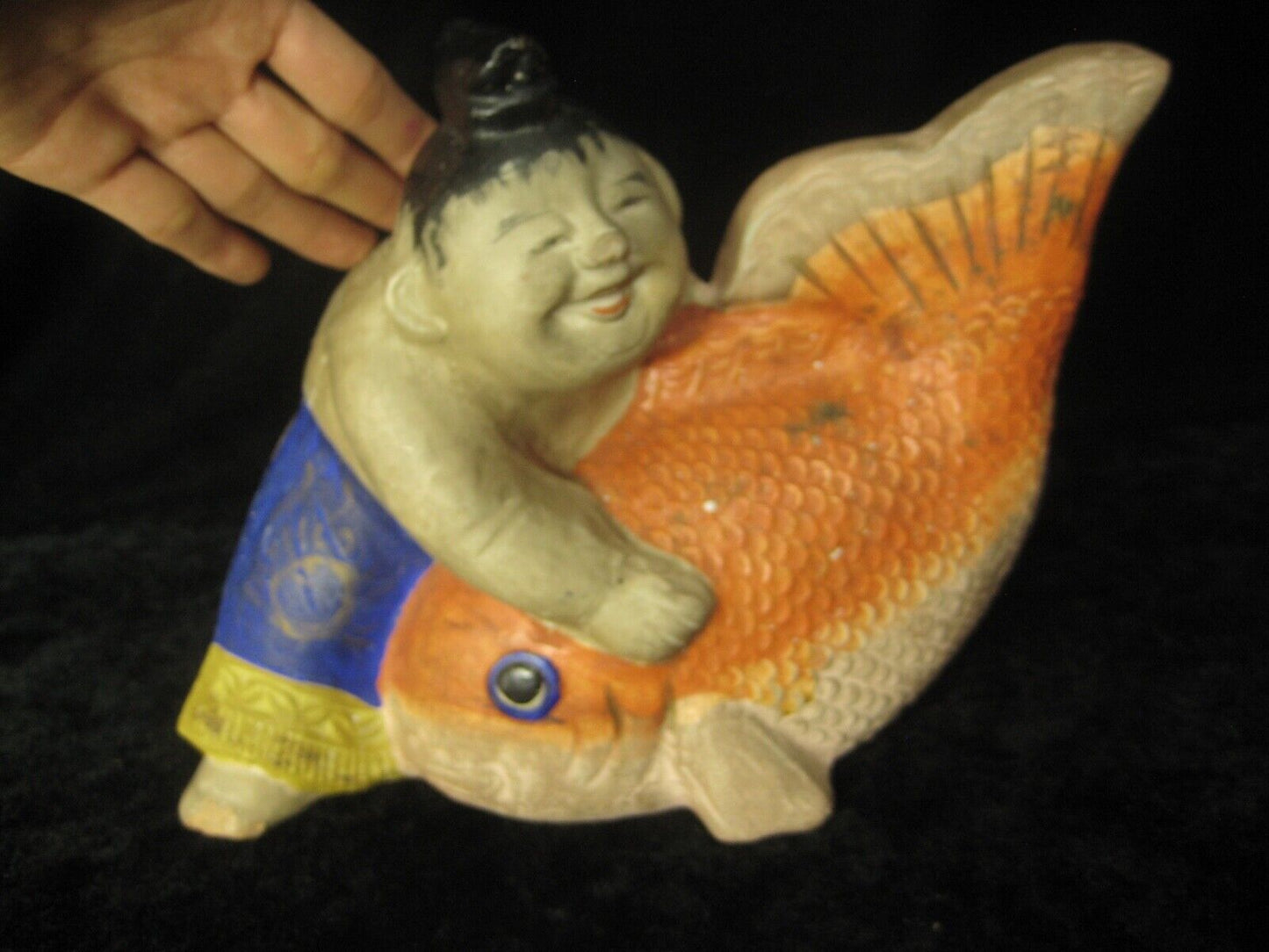 Vintage Japanese Kintaro Doll Ceramic Hand Painted Strong & Brave 8"H