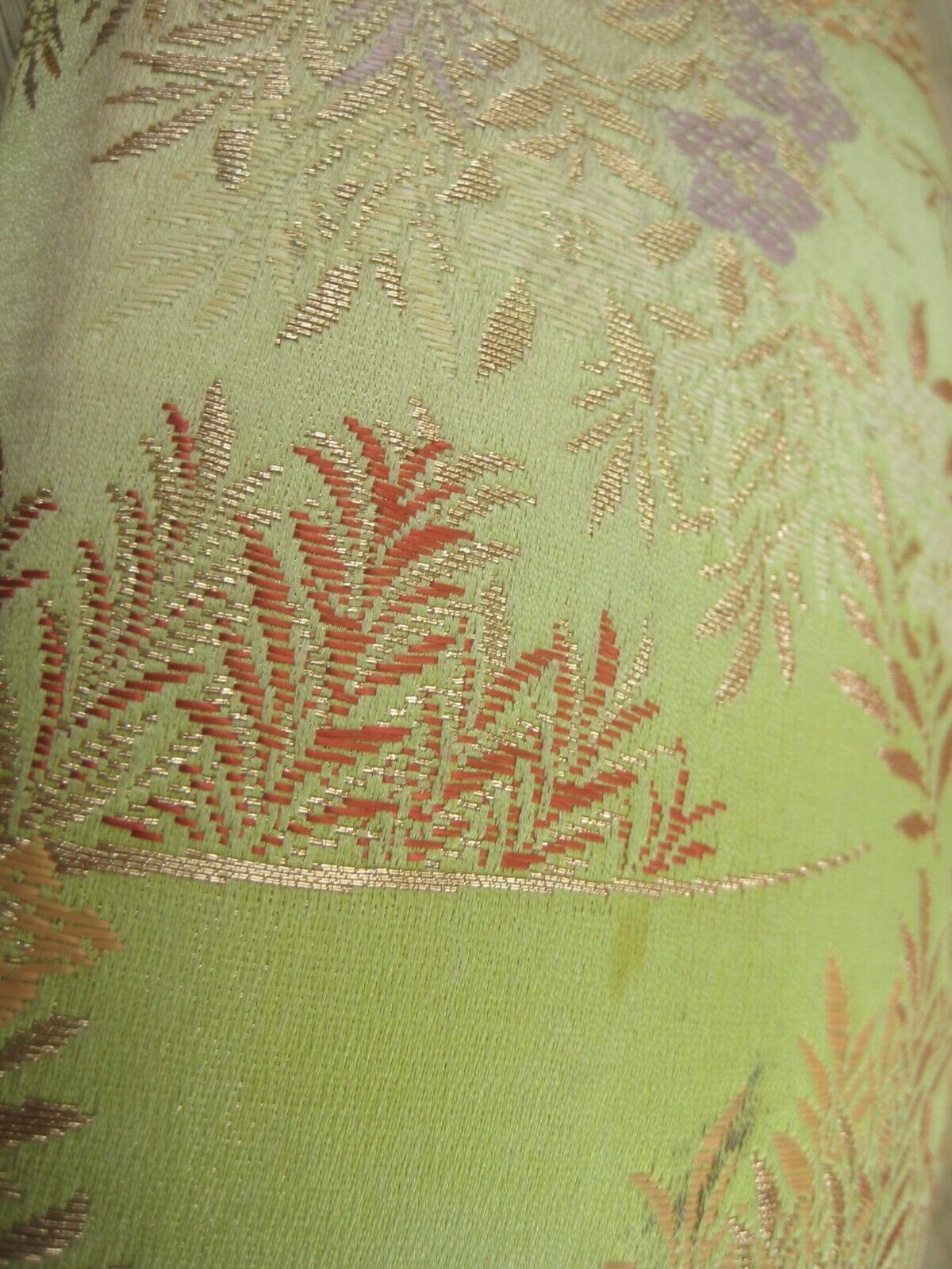 Vintage Japanese Shamisen Doukake Side Cover For Dou (Body) Green W/ Flowers