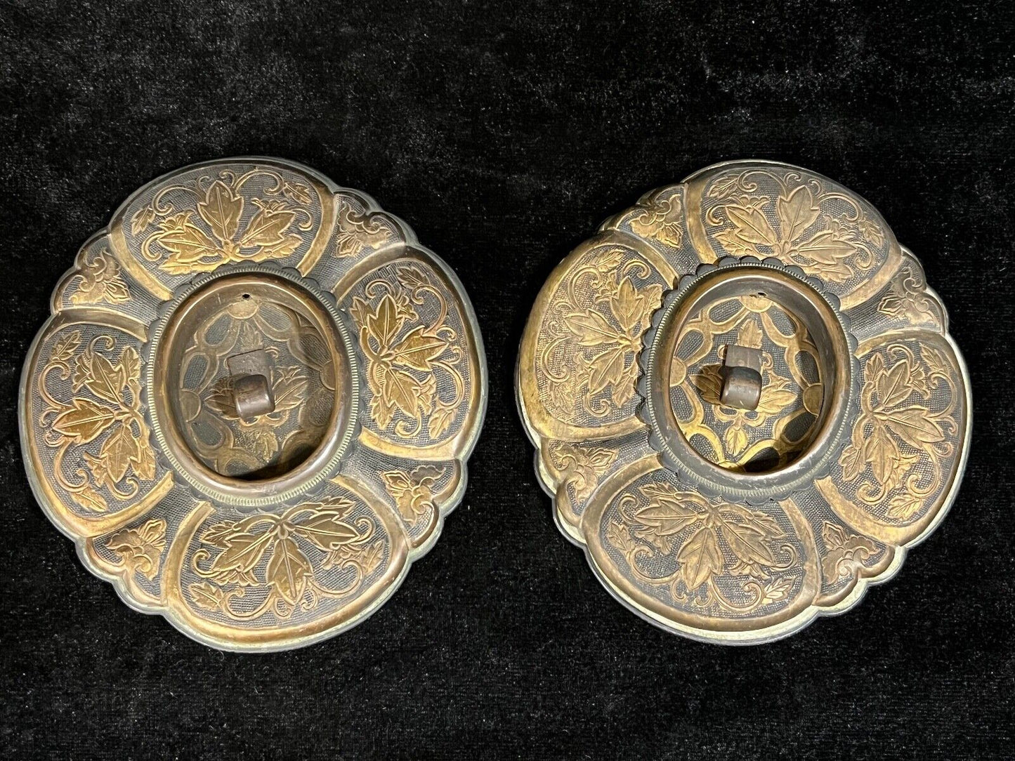 Antique Japanese C1920 Set 2 Copper Large Hikite Sliding Fusuma Door Pulls