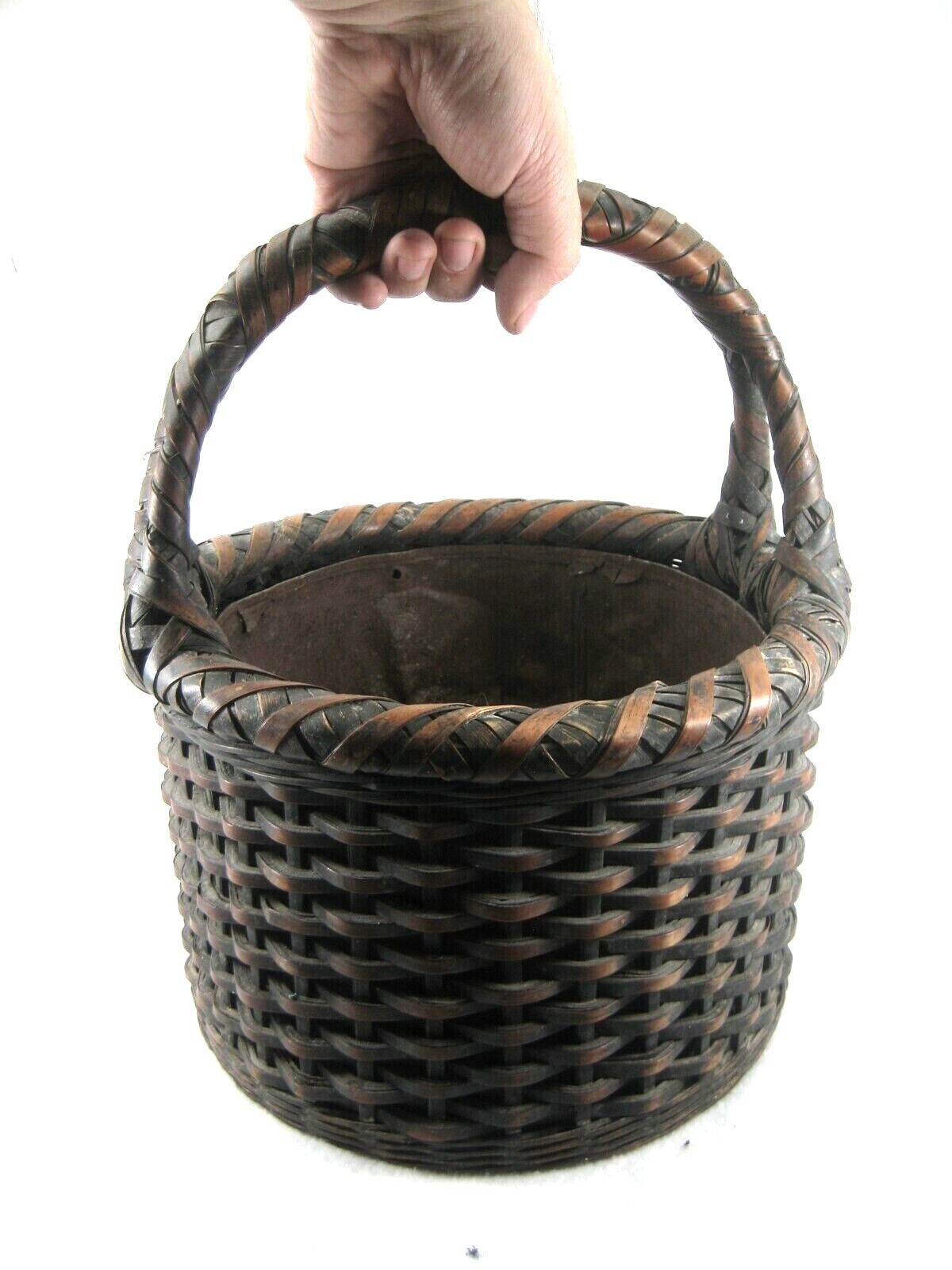 Antique Japanese Edo (C1850) Hand Made Bamboo Hot Coal Basket With Handle