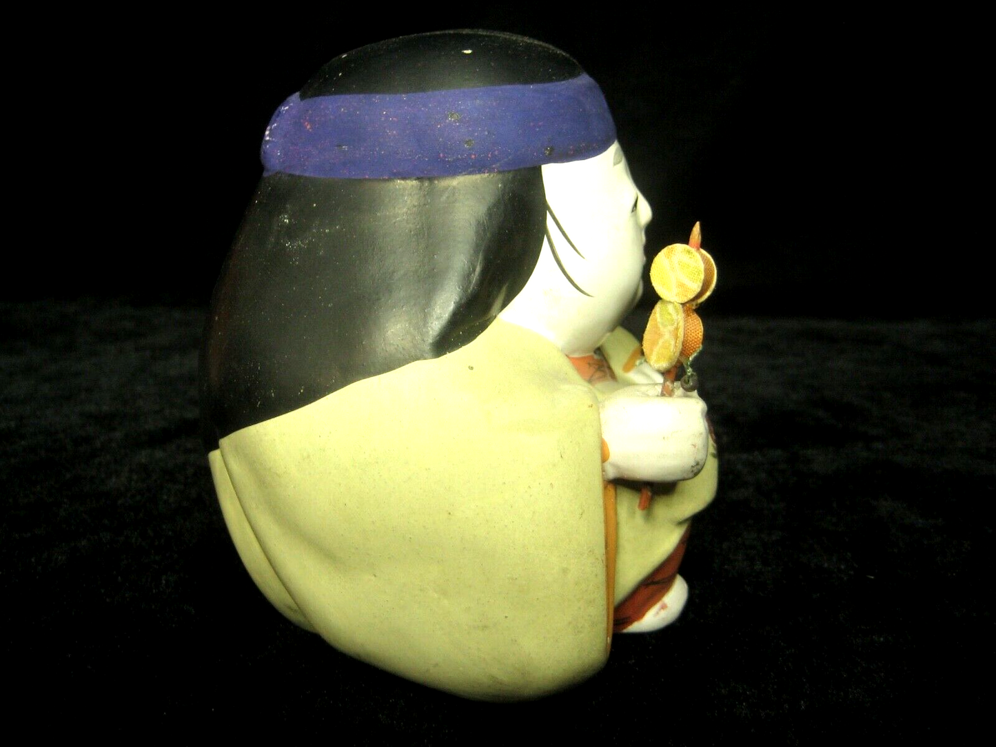 Vintage Japanese Hakata All Hand Painted Doll Ceramic Kimono Pine & Bamboo 4"H