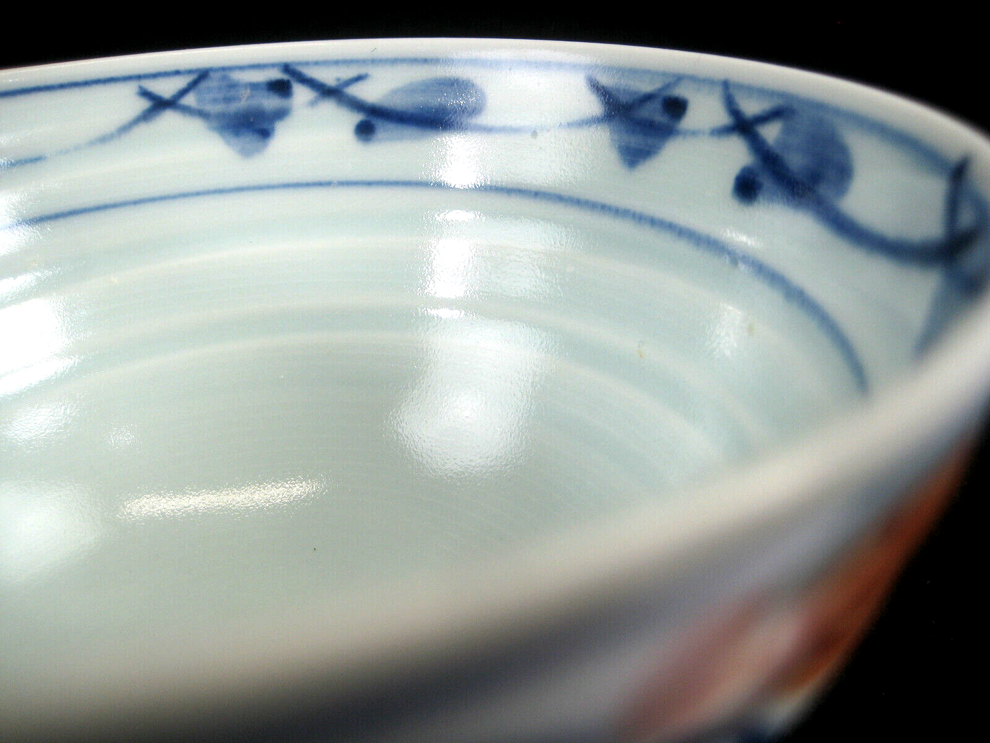 Japanese Akai Imari Ceramic Hand Painted Bowl W/ Lakes Mountains & Boats 4.5"