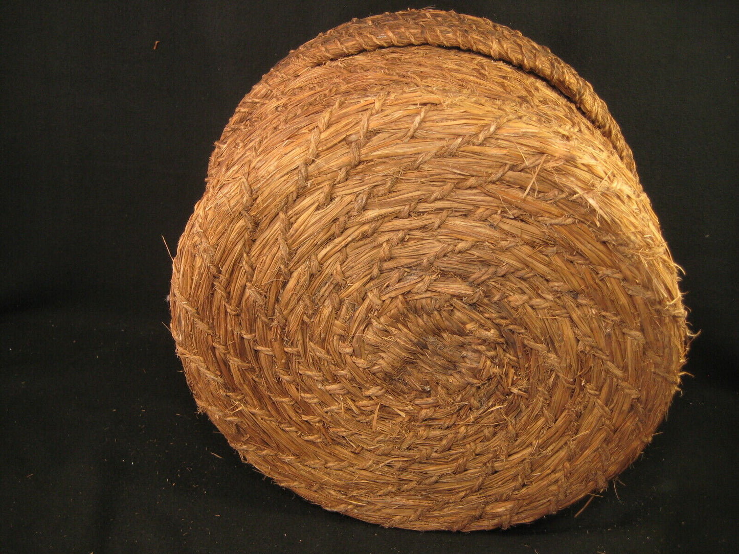 Antique Japanese Taisho Era (C. 1920) Rope Weave Kago Lidded Storage Basket