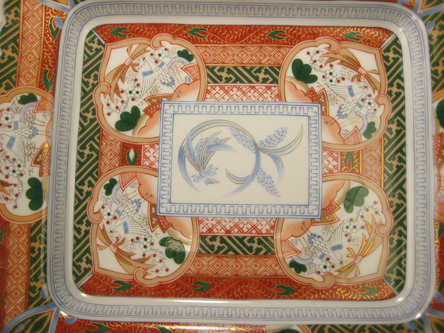 Vintage Japanese Imari Square Serving Plate Crane & Pine Rice Design