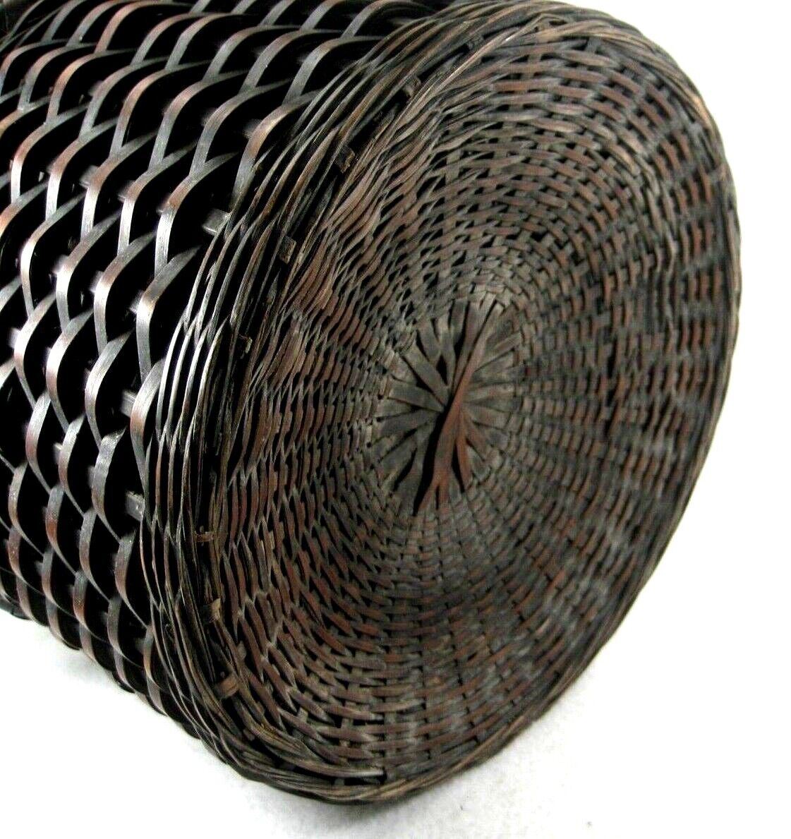 Antique Japanese Edo (C1850) Hand Made Bamboo Hot Coal Basket With Handle