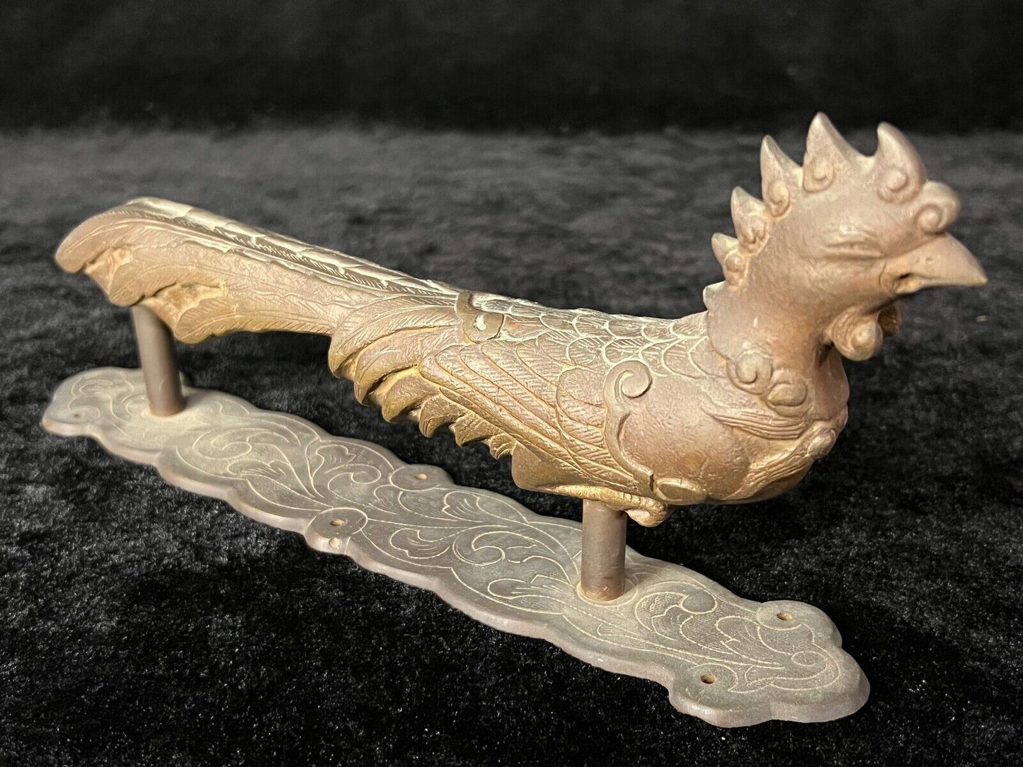 Antique Japanese Bronze Door Handle Phoenix Hou-Ou Peace & Mercy 10"