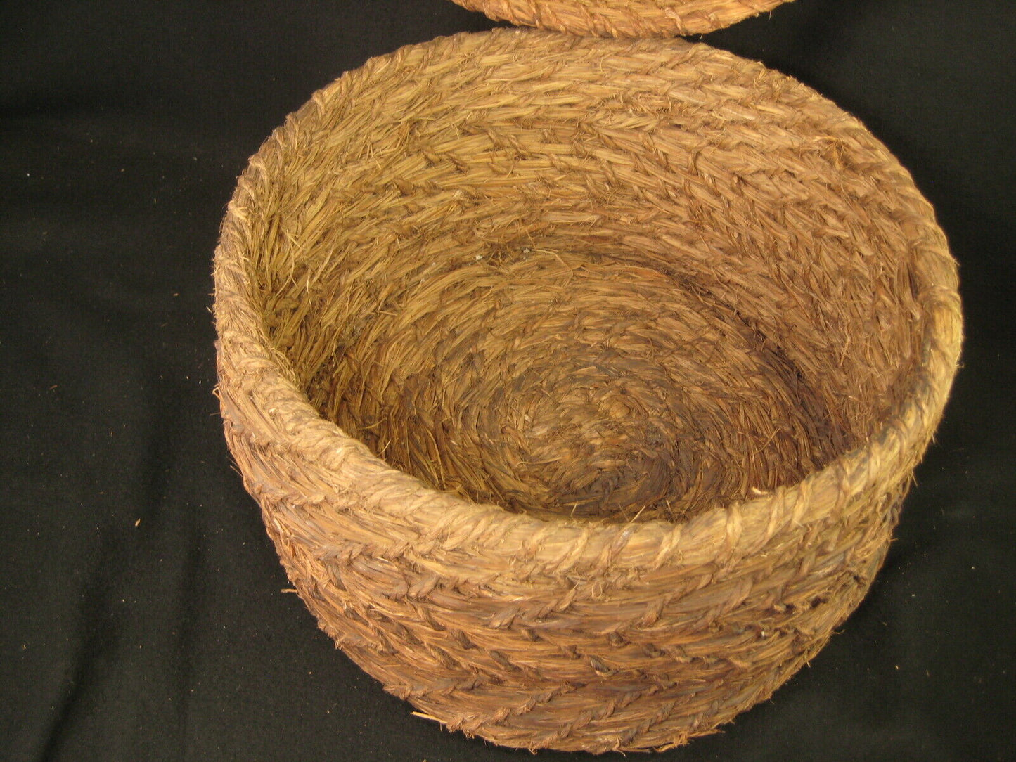 Antique Japanese Taisho Era (C. 1920) Rope Weave Kago Lidded Storage Basket
