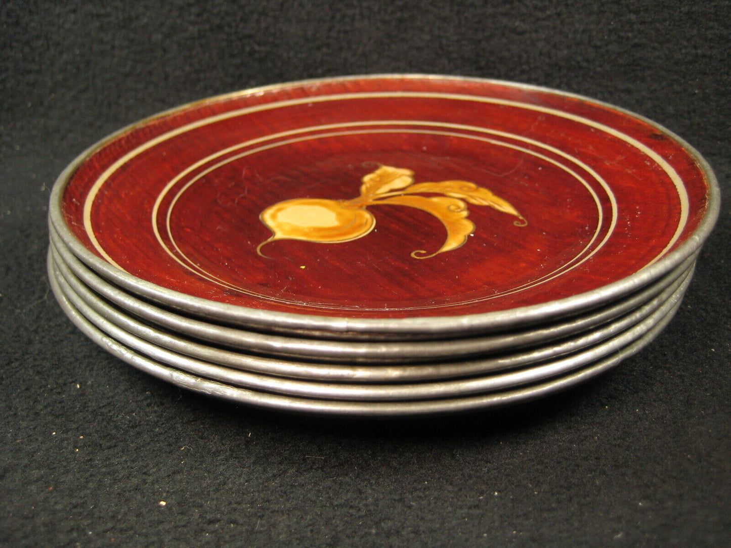 Antique C. 1920 Set Of 5 Japanese Lacquer Kashizara Appetizer Plates