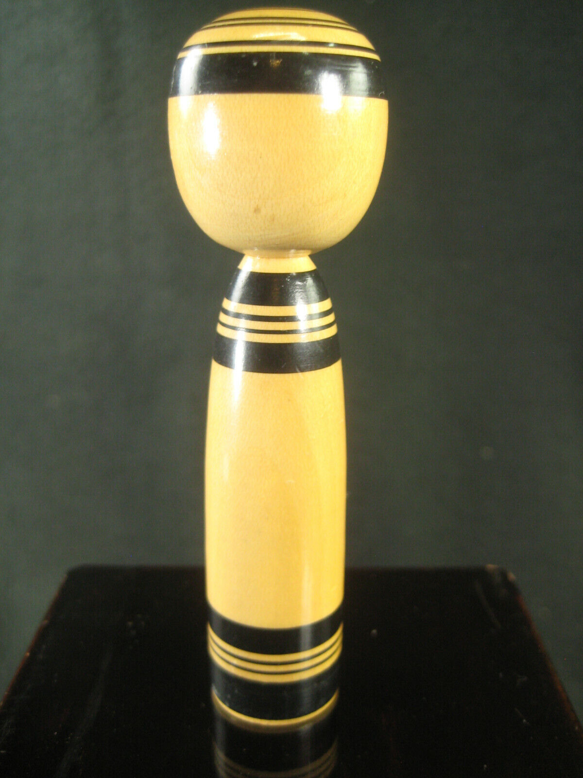 Vintage Japanese Kokeshi Wooden Doll W/ Hand Painted Red Lotus Signed 3.5"