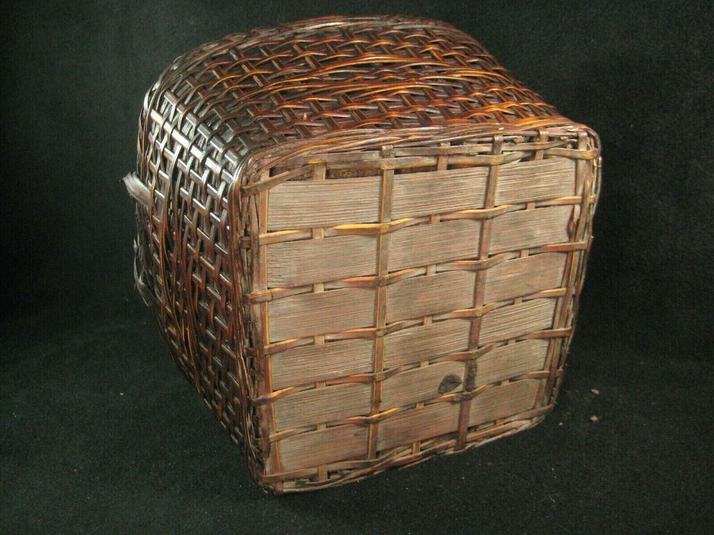 Antique Japanese (C. 1920) Tin Lined Bamboo Basket Charcoal Caddy Tea Ceremony