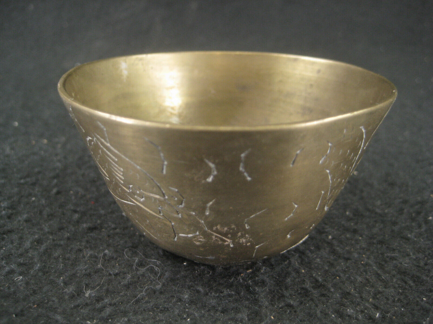 Vintage Chinese Bronze Small Hand Turned Singing w/ Etched Dragon Bowl 3"