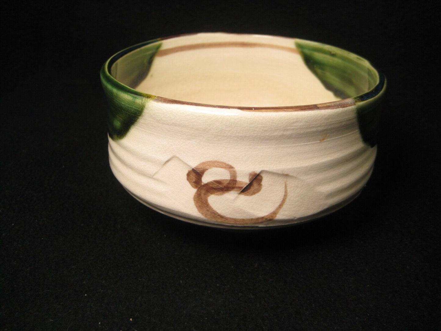 Antique Japanese Signed Oribe Ware Tea Ceremony Ceramic Chawan Tea Bowl