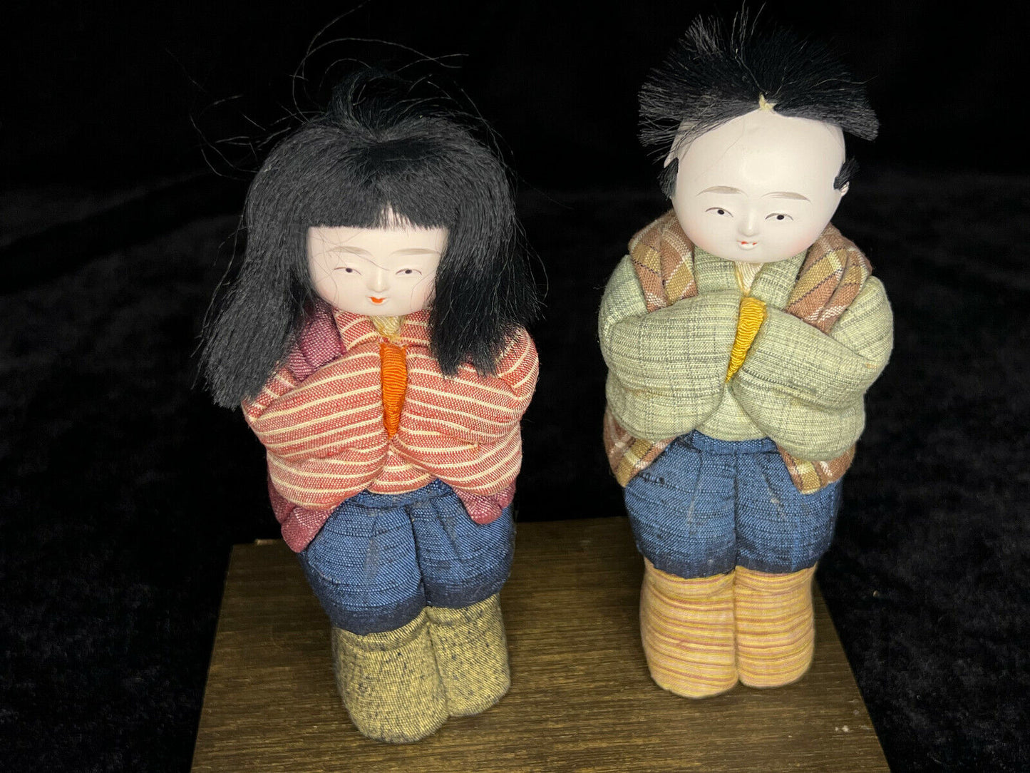 Vintage Japanese Kimekomi Dolls Boy & Girl Folk Art In Fabric 5.5"