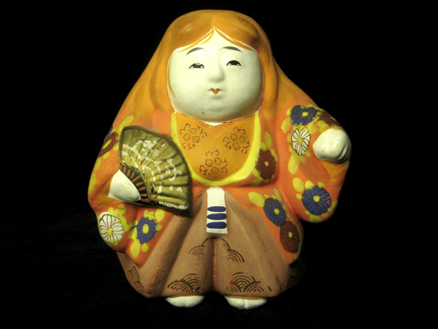 Vintage Japanese Kabuki Doll Renjishi Red Lion Dancer Ceramic Hand Painted 6"H
