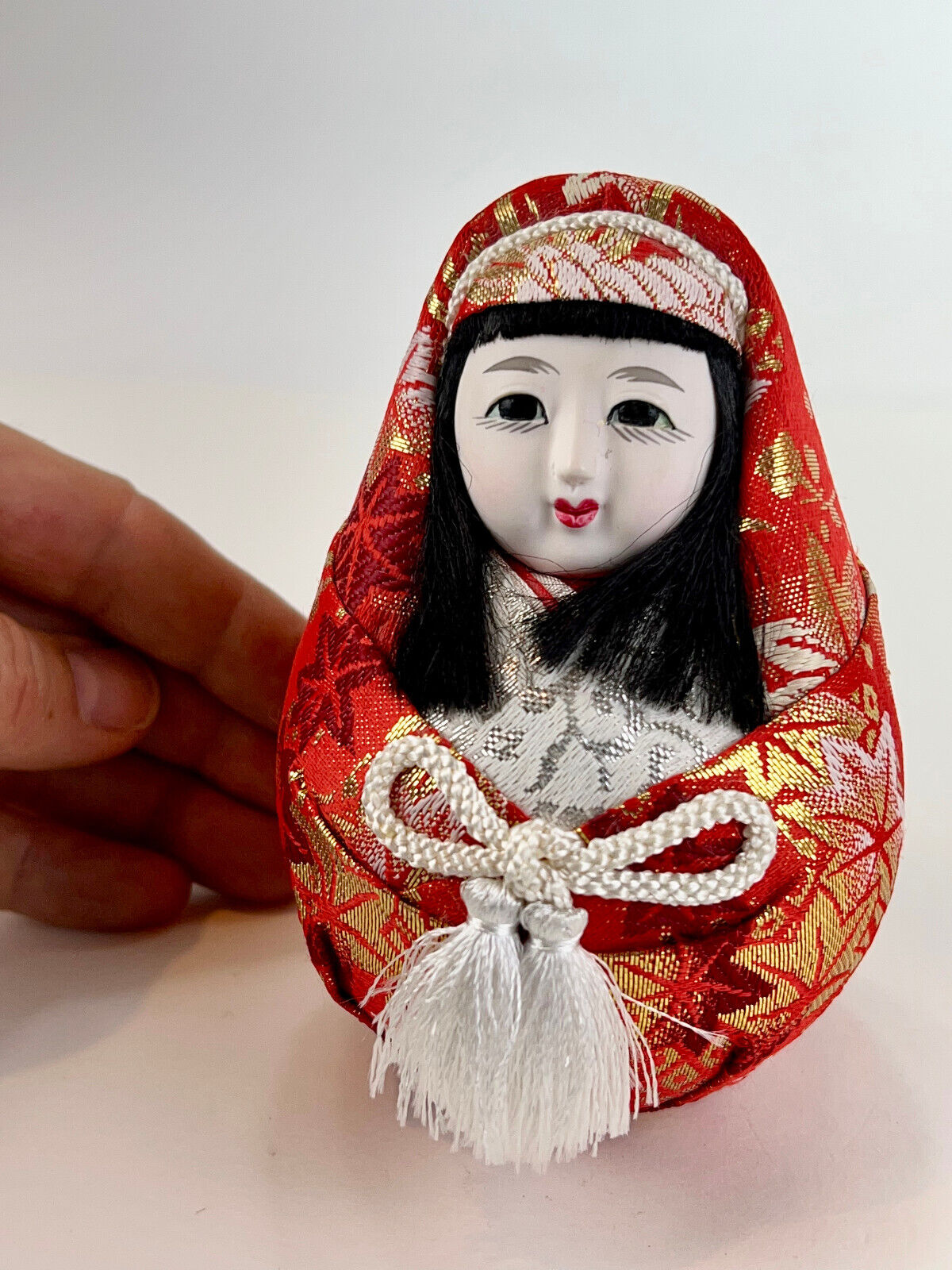 Vintage Japanese Dolls Daruma Hime Ningyo Pair Empress Jingu Handpainted 5"~