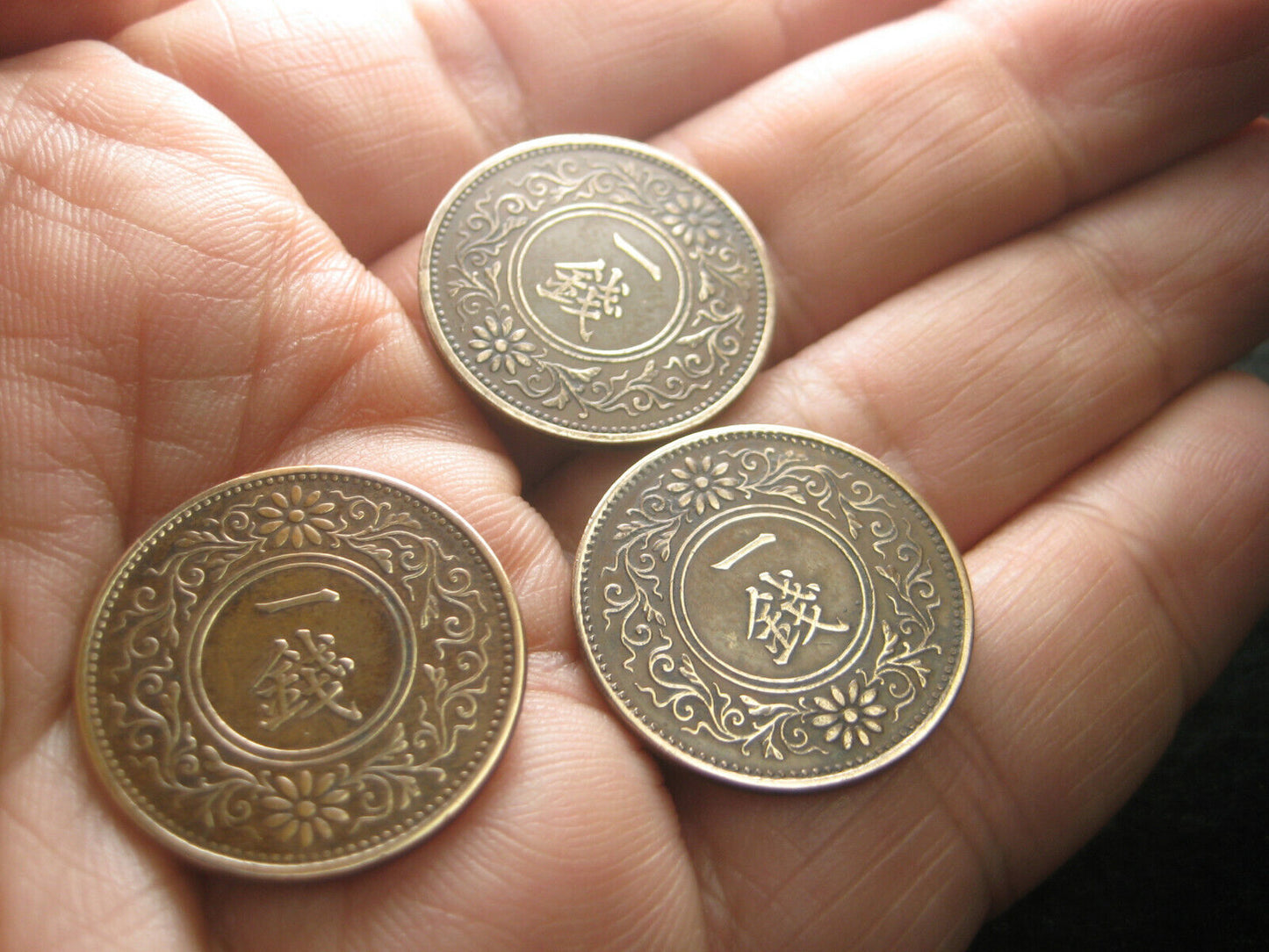 Japanese Coins 1919/20/21 Set Of 3 1 Sen Paulownia Crest Bronze Taisho 8 9 10