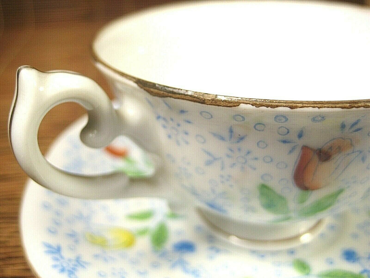 Antique Japanese C1920 Hand Painted Tea Cup & Saucer Set Floral Motif