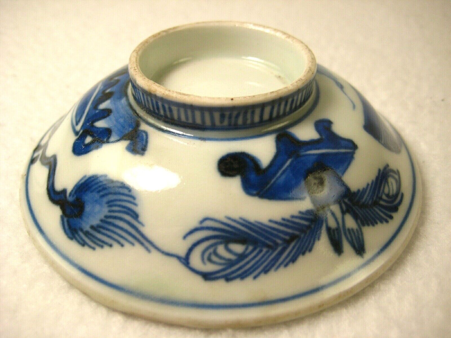 Vintage Chinese Ceramic Hand Painted In Cobalt Blue Sauce Mustard Dish