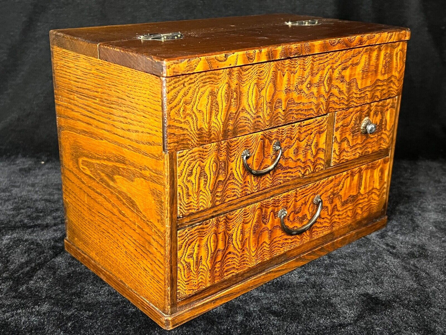Antique Japanese Meiji Era C1890 Sugi Wood Suzuribako Calligraphy Tansu 10"