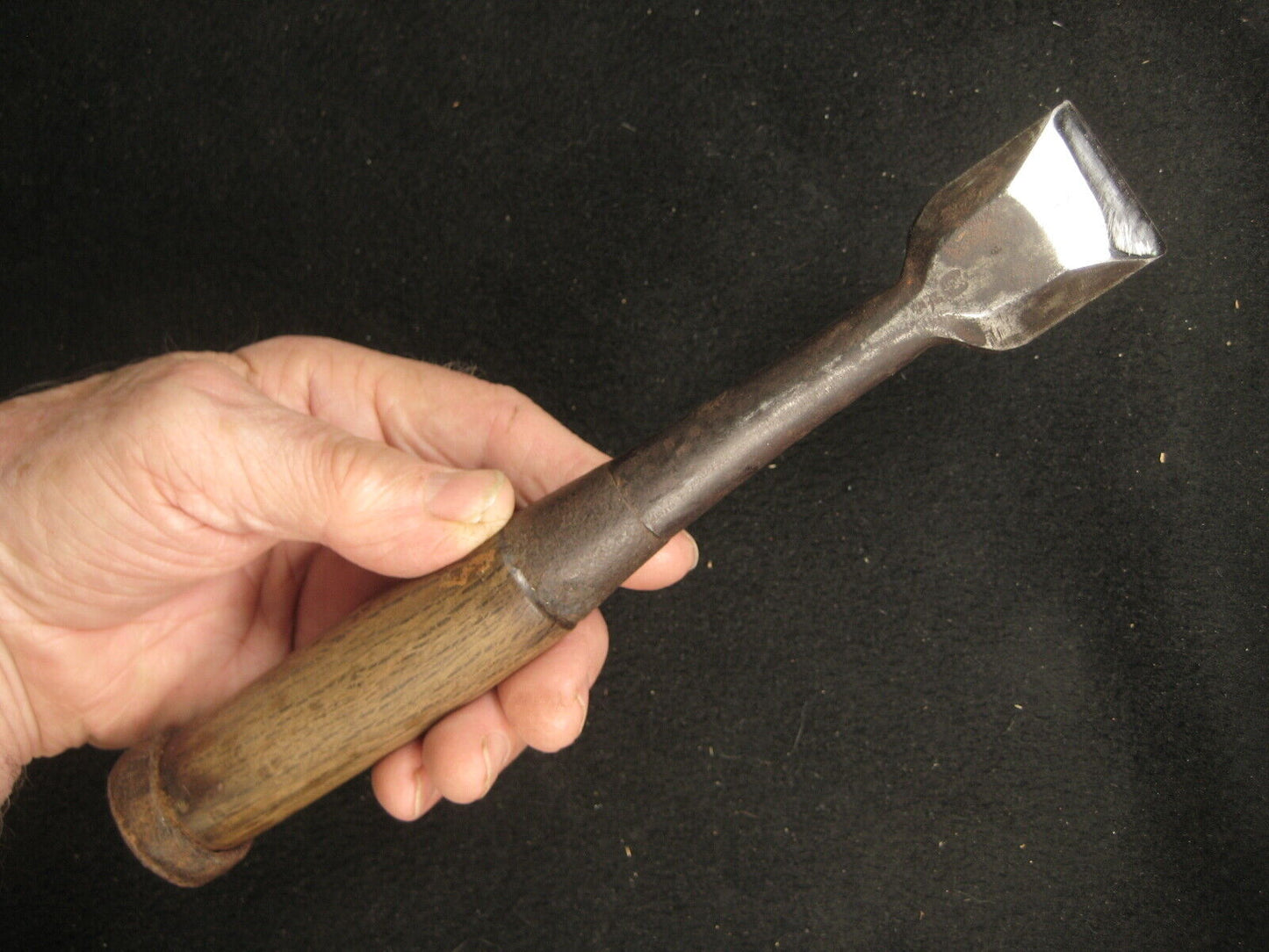 Vintage Japanese Signed Tool Laminated Forged Iron Blade Nomi Chisel Red Oak