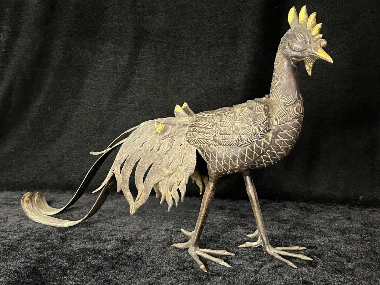 Antique Japanese c1900 Bronze Phoenix Sculpture Hou-Ou Peace & Mercy 18"