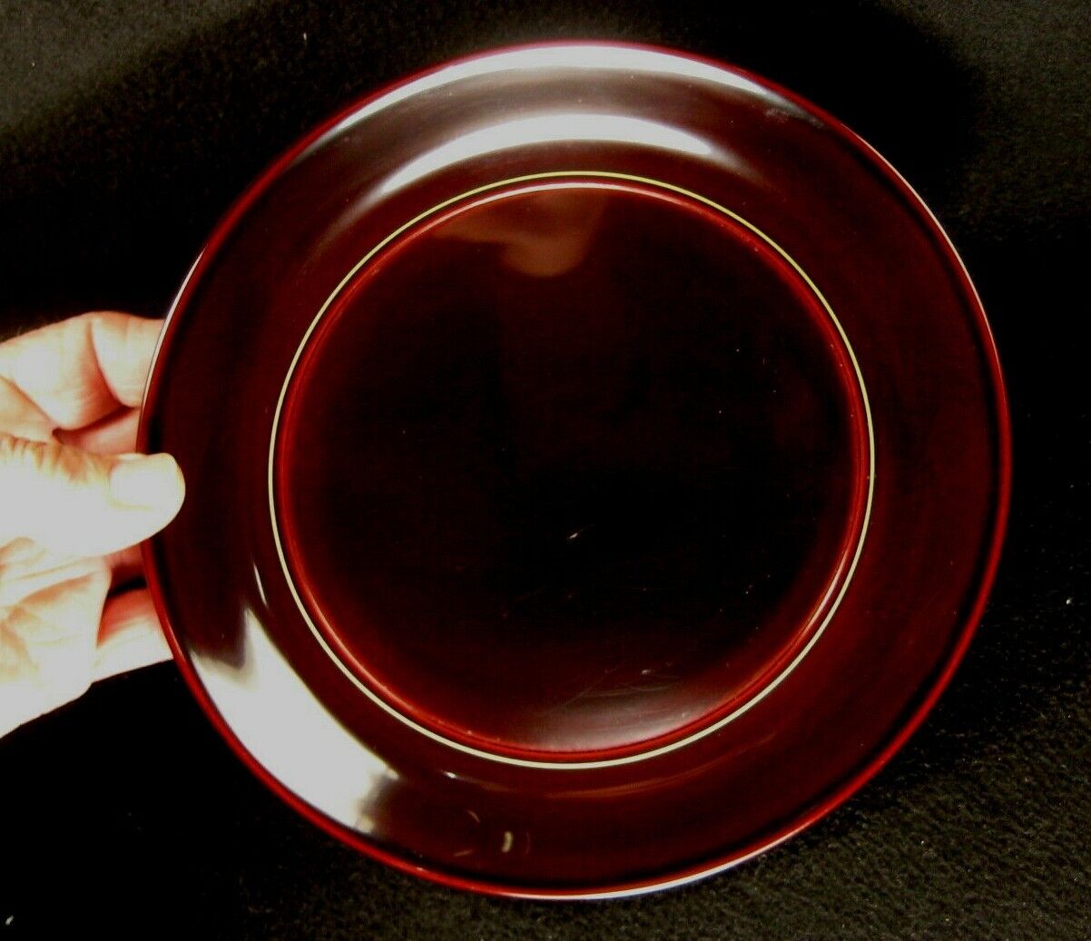 Vintage Japanese Wooden Burgundy Lacquer Kashizara Appetizer Dish Plate