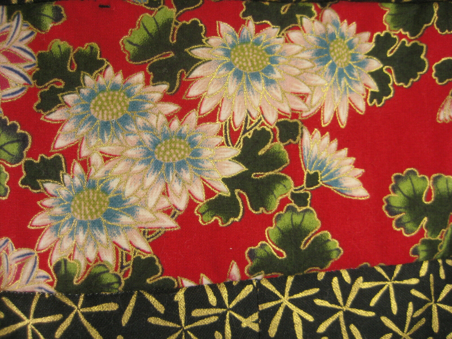 Vintage Japanese Signed Printed Cotton Stitched Quilt Geisha Design 23 X 18"