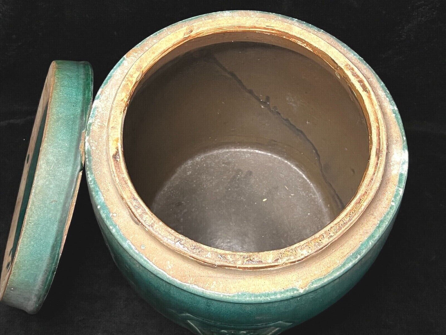 Antique Chinese (c 1890) Shiwan Glaze Large Tea Keg Jug Cask "Qingcha" 13.5"