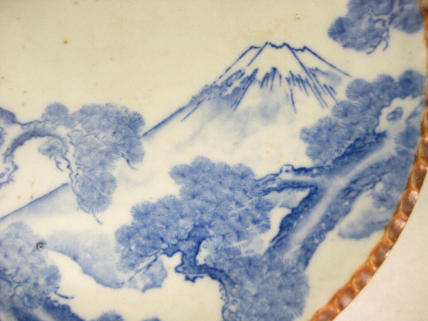 Antique c1900 Meiji Era Japanese Ceramic Imari Plate Cranes Pine & Mt Fuji
