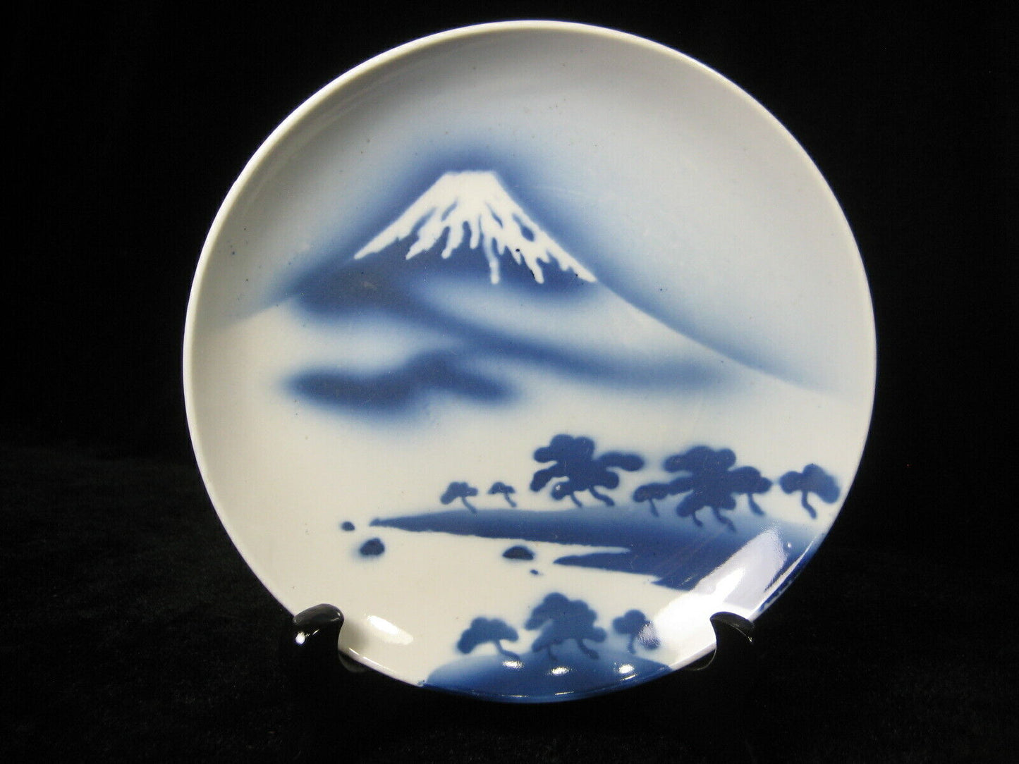 Antique Japanese Ceramic Hand Painted 7" Dish W/ Mt Fuji & Pine Trees
