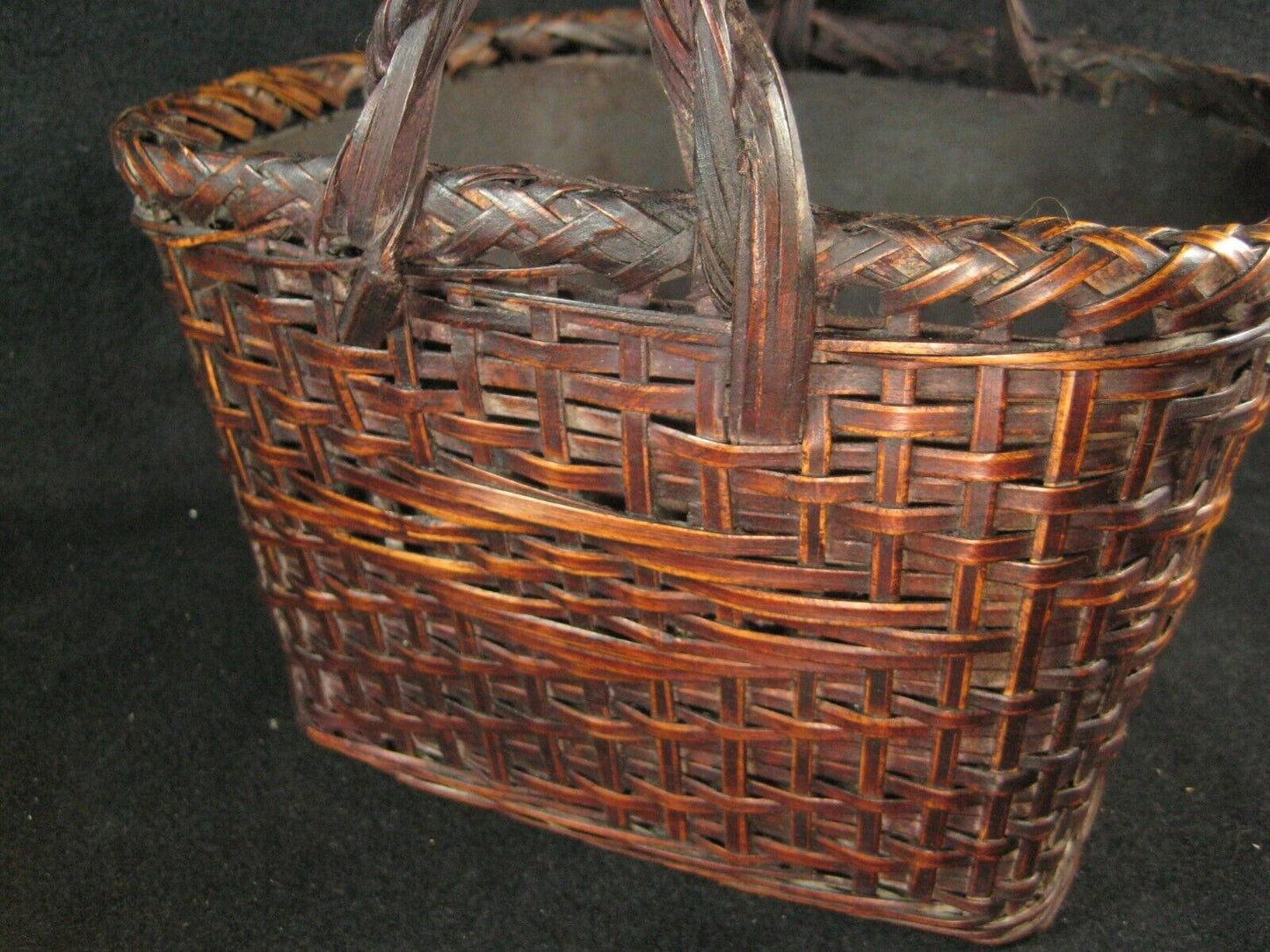 Antique Japanese (C. 1920) Tin Lined Bamboo Basket Charcoal Caddy Tea Ceremony