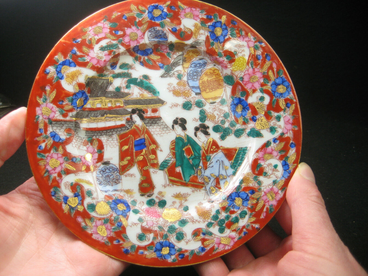 Antique Japanese Taisho Era c1920's Nakashima Ware Plate Geisha Spring 6"