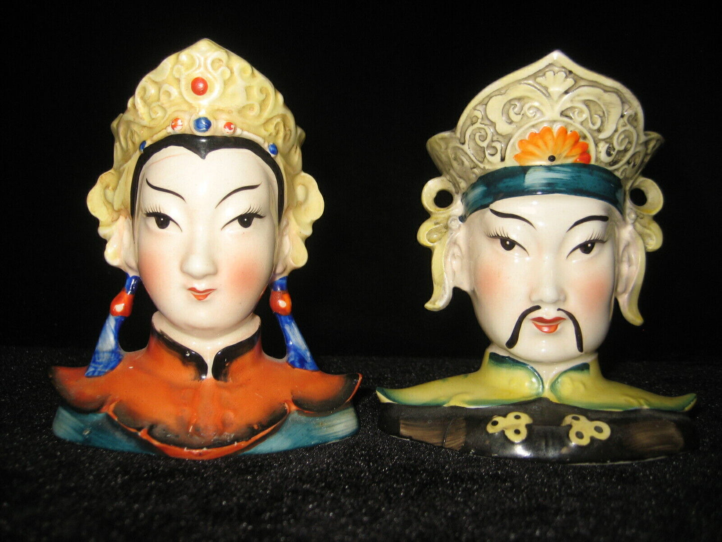 Occupied Japan Porcelain Flower Vase Set Of Two Chinese Nobles C.1947