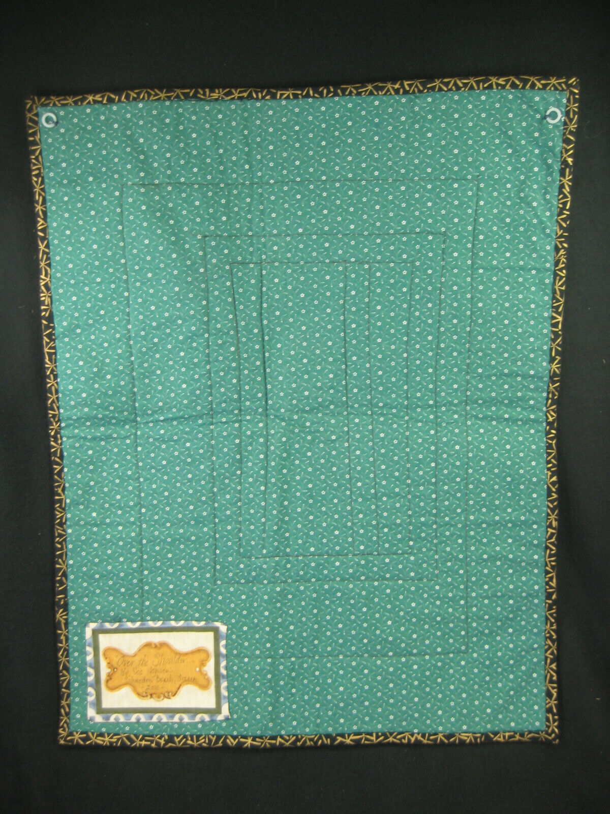 Vintage Japanese Signed Printed Cotton Stitched Quilt Geisha Design 23 X 18"