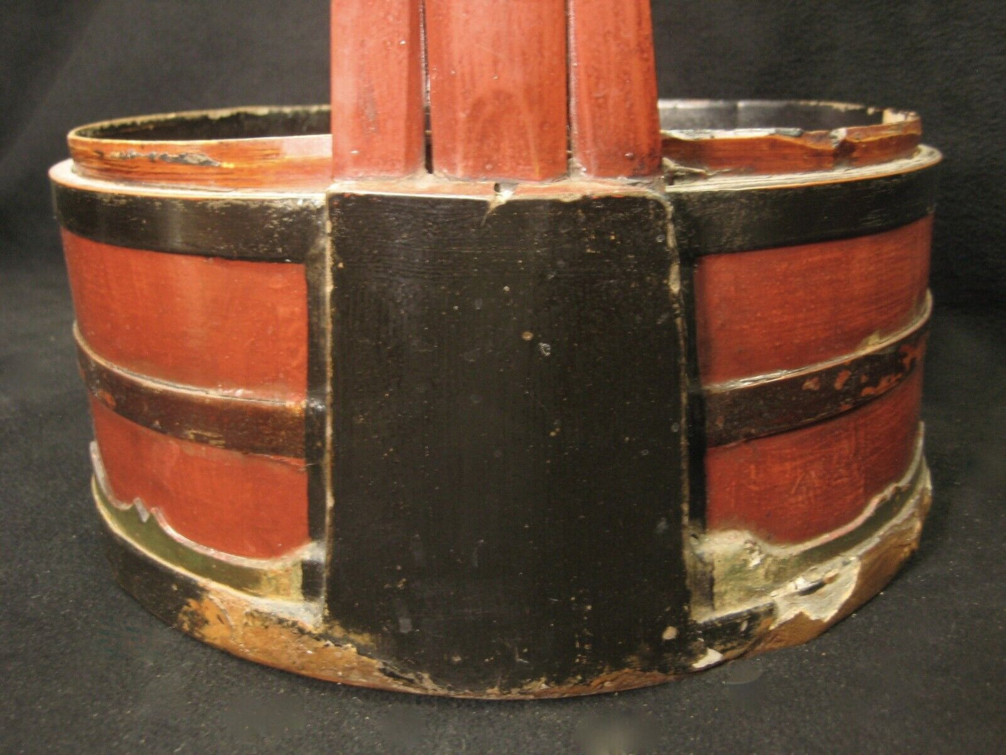 Antique Chinese Qing Dynasty C1890 Red & Black Lidded Container Bamboo/Wood
