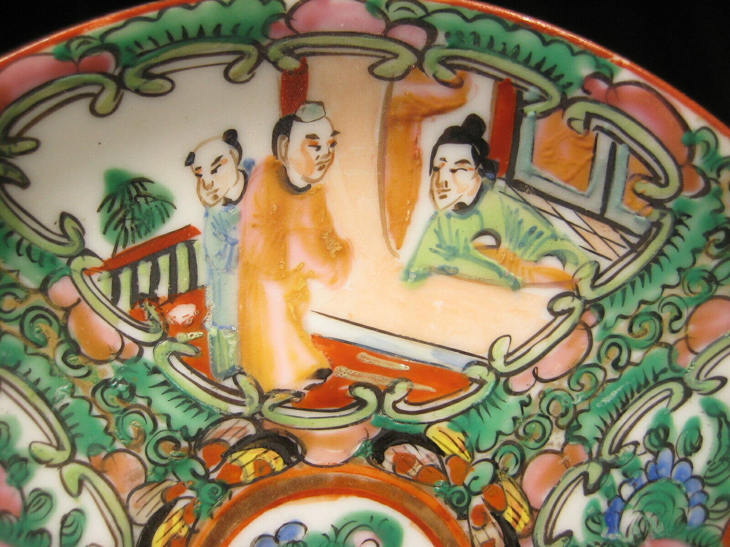 Vintage Chinese Ceramic Hand Painted Plate Dish Orange Green Birds & Flowers 5"