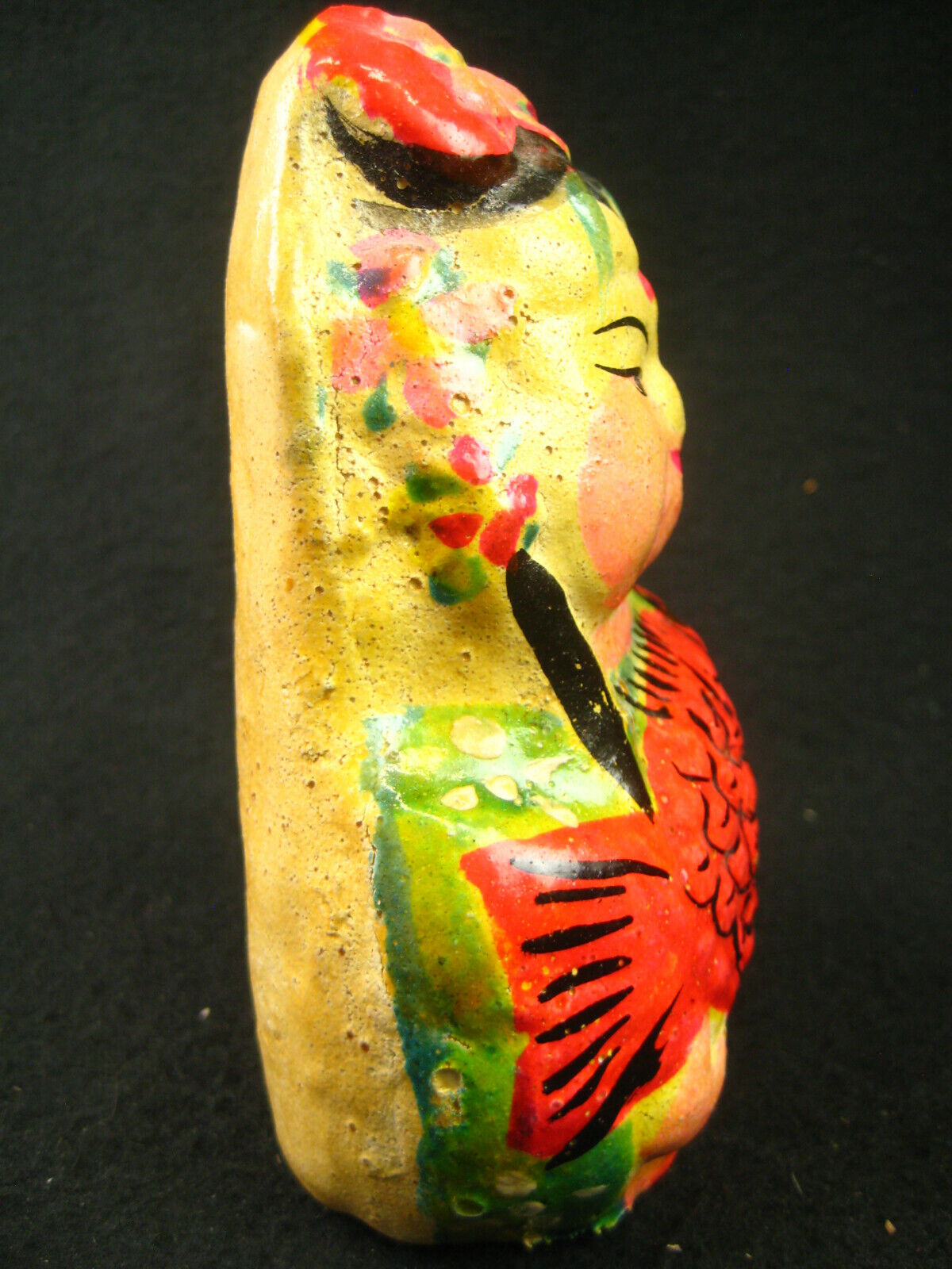 Vintage (C1950) Chinese Porcelain Lady With Red Fish Folk Art Doll Flowers
