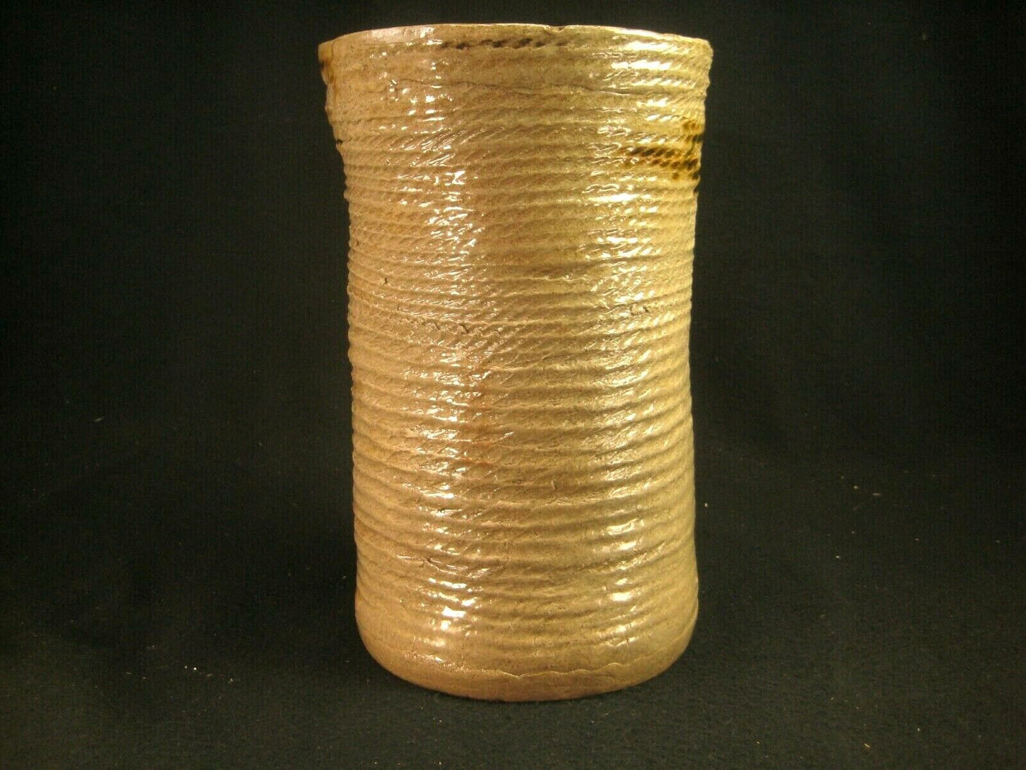 Vintage Japanese Handmade Oribe Ikebana Flower Vase With Rope Impression 10"