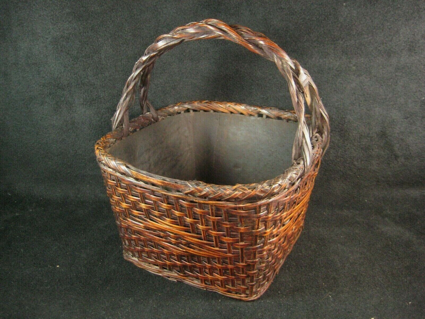 Antique Japanese (C. 1920) Tin Lined Bamboo Basket Charcoal Caddy Tea Ceremony