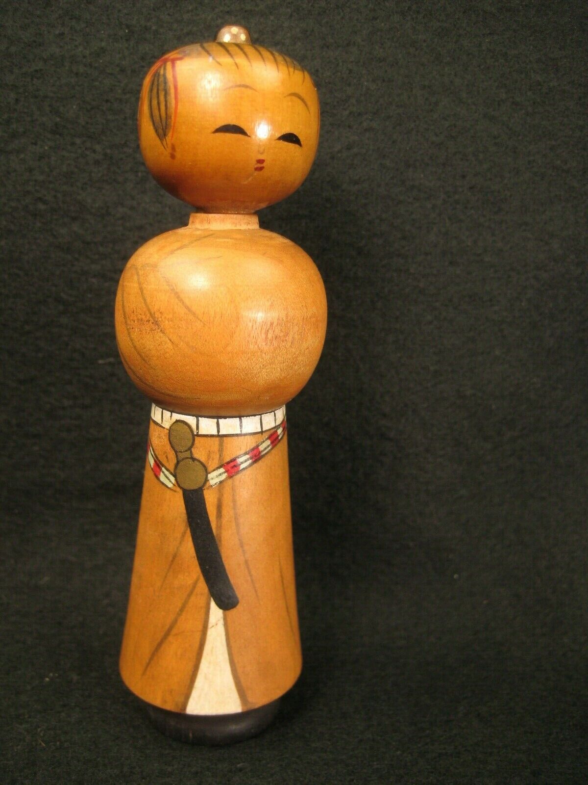 Vintage Japanese Showa Era (C.1940) Wooden Kokeshi Dollsamurai 5"